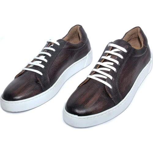 Handmade Brown Sport Sneakers with Natural Calf Skin Leather, Striped Antique Floater Leather, Mens Casual Daily Shoes