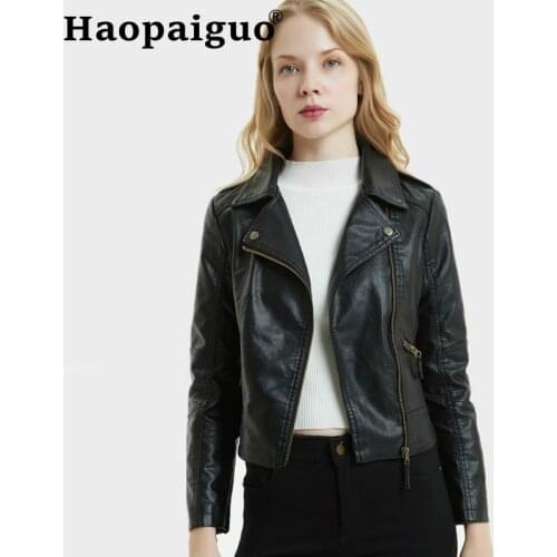 Female 2019 Modis Winter Autumn PU Leather Jacket Faux Washed Soft Leather Coat Zipper White Motorcycle Black Jackets for Ladies