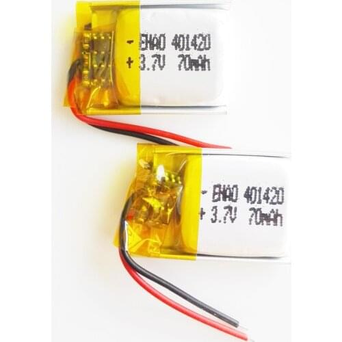 2 pcs 3.7V 70mah 401420 lithium polymer li po rechargeable battery li ion for MP3 MP4 MP5 bluetooth headset video pen