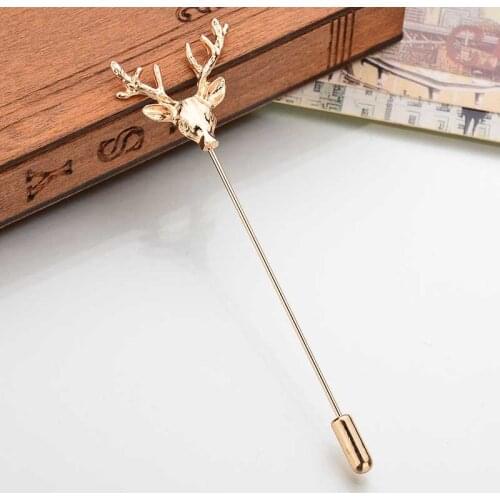 New Fashion Alloy Simple Deer Head Metal Pin Brooch Ladies Mens Animal Collar Pin High Jewelry Gift