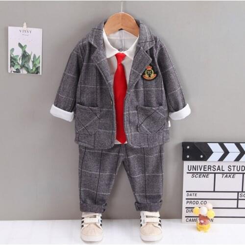 New Spring Children Kids Formal Suits Set Cotton Gentleman Casual Boys Suits T-Shirt Pants 3pcs/Sets Infant Clothes 0-4 Years