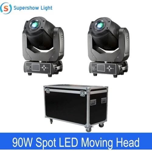 Free Shipping 2pcs/lot Flight Case Packing 90W LED Moving Head Beam Spot Stage Lighting DMX 512 Control 90W Gobo Led