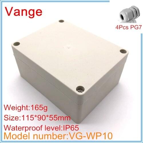 Promotional package mold made IP65 waterproof ABS plastic housing with 4pcs PG7 waterproof connectors 115*90*55mm