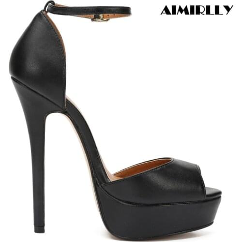 Womens Summer Shoes Peep Toe High Heels Platform Sandals Cover Heel Ankle Strap Big Size US16 US17 Crossdresser Footwear