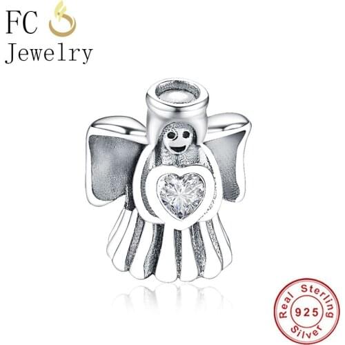 FC Jewelry Fit Original Brand Charm Bracelet Authentic 925 Sterling Silver Angel Hug Heart Zircon Bead For Making Berloque 2021