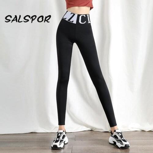 SALSPOR High Waist Running Leggings Sport Women Printed Fitness Workout Legging Push Up Letter Gym Activewear Bodybuilding