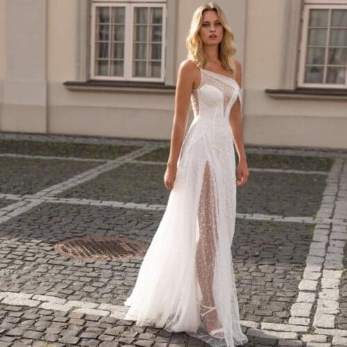 Verngo Boho Wedding Dress 2020 Lace Appliques Sexy Side Slit Weeding Dresses Backless Wedding Gown Bride Dress Vestido De Noiva