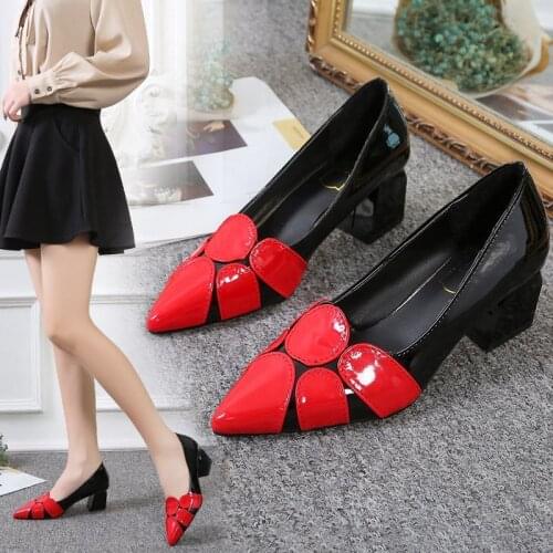 Women fashion pointed toe red & black slip on heel shoes for party lady night club comfort summer heel shoes a6525