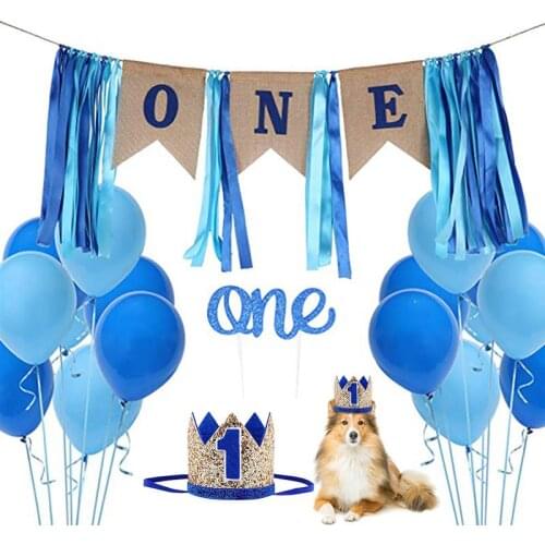 Pet Birthday Decoration Banner Pet Crown Hat Cap Cake topper Balloon Dog 1st Birthday Balloon Set Creative Party Balloons