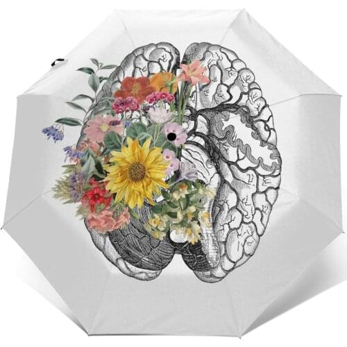 Wind Resistant Folding Automatic Umbrella Women Auto Spring Time Brain Print Windproof Umbrellas Rain For Men Parasol