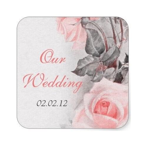 3.8cm Vintage Primrose Pink Rose Wedding Envelope Seal Square Sticker