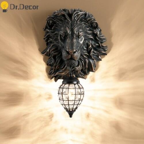 Vintage Black Gold Lion Animal Shade Wall Lamp French Luxury Decor Kitchen Wall Light Bedroom Indoor Lighting Wall Sconce Lamp
