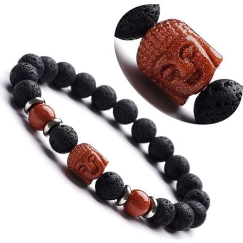Brand High Quality Volcanic Lava Natural Stone Adjustable Beaded Religious Buddha Head Bracelets For Men Women Unisex Jewelry