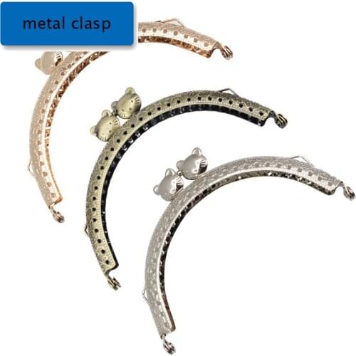 10.5cm cute cat head kiss buckle knurling purse frame golden silver bronze color diy coin bag making metal clasp 10pcs/lot