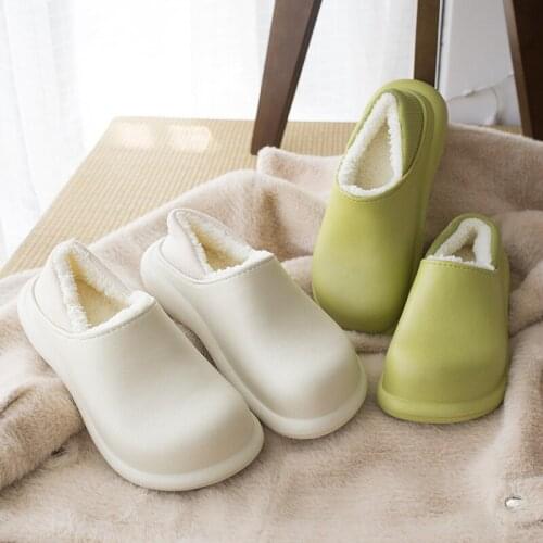 2022 New EVA 6CM Thick-solded Shoes Home Cotton Slippers Female High-heeled Water-proof Plus Velvet Big Head Warm Couple Boots