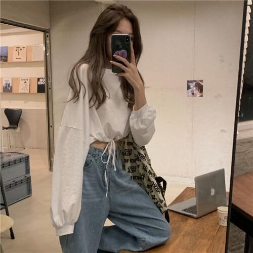 Woman Tshirts Autumn Loose Short Long Sleeve White Top Womens T-shirt Autumn Clothes Ropa Mujer Camisetas