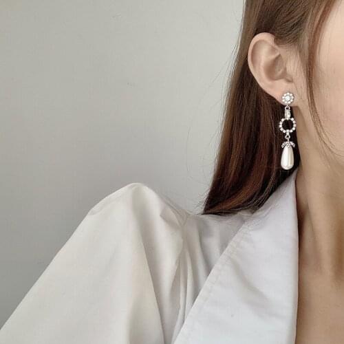 New Brand Vintage Tear Pearl Earrings for Women Charms Jewelry Crystal Flower Statement Earring Female Brincos Wedding Bijoux