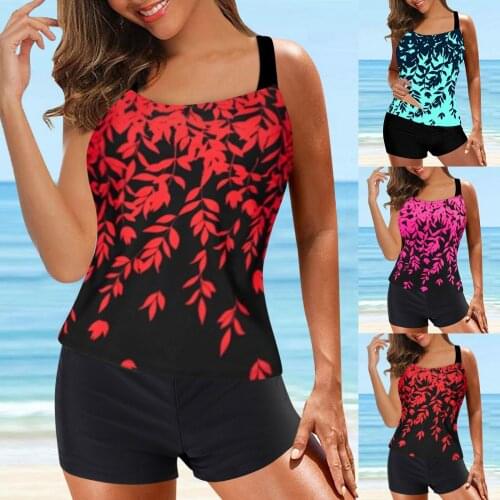 2021 Women Tankini Swimsuit Summer Bikini Mujer Set Digital Print Suspender Beachwear Split Swimwear Maillot De Bain Femme