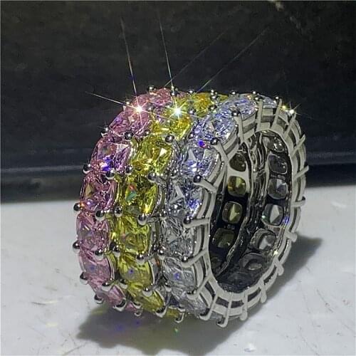 Handmade Finger ring real 100% 925 Sterling Silver Cushion Shape Diamond Women Wedding Band Ring for Lovers