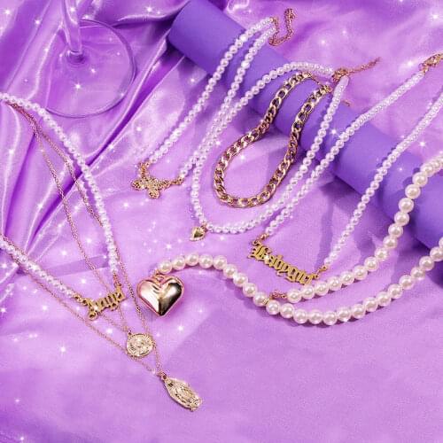 Flatfoosie Multilayer Gold Color Coin Portrait Pendant Necklace Women Elegant Pearl Crystal Butterfly Choker Necklace Jewelry