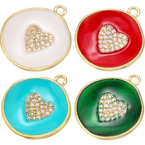 ZHUKOU 20x23mm brass metal concave round heart necklace pendant for women DIY handmade necklace jewelry Accessories model: VD647