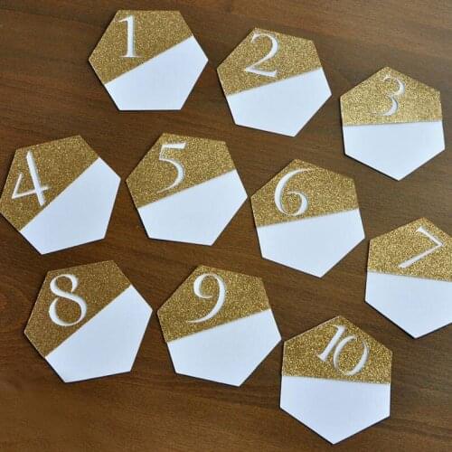 Gold Table Numbers Custom Hexagon Wedding Decor Gold Table Number Cards 1-10 Modern Table Numbers