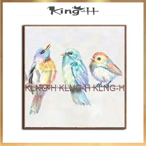 100% hecho a mano pintura al óleo sobre lienzo de pared abstracto cuadro bonito de familia de pájaros para la sala de decoración