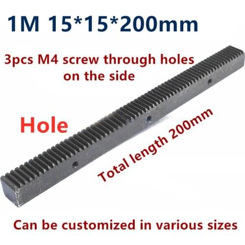2pcs 1M 15*15*200mm spur rack hole distance 60mm 1 mod straight rack finished hole side punching drilling
