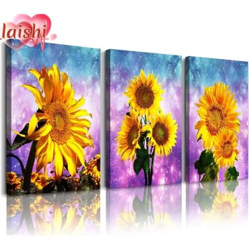 3pcs Fantasy starry sky, sunflower diamond painting round diamond embroidery mosaic home decoration pattern DIY new year gift