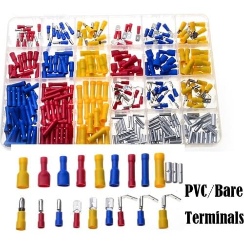 330PCS PVC/Bare Terminal Connector Assortment Set Insulated Electrical Wire Cable Bullet Spade Piggy Back Crimping Connectors