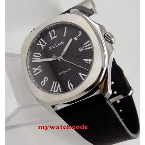 40mm Parnis black dial date Sapphire glass Miyota 821A automatic mens watch P893
