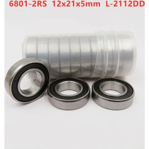 50pcs/100pcs 6801-2RS 12*21*5mm L-2112DD rubber sealed thin wall deep groove ball bearings 6801RS 12x21x5 mm