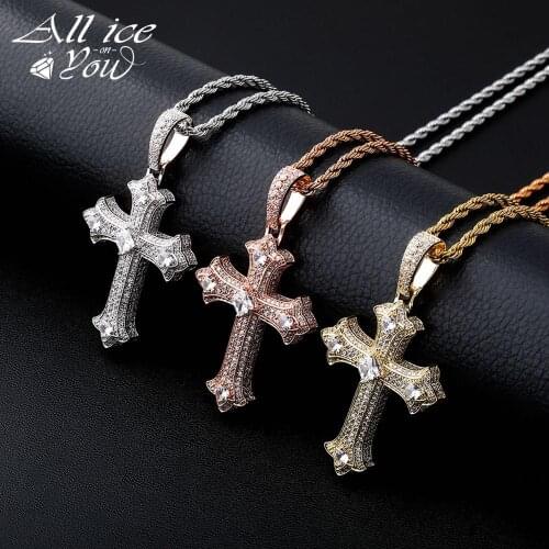 ALLICEONYOU New High Quality Iced Out Cubic Zircon Fashion Cross Crystal Pendant&Necklace Hip Hop Fashion Jewelry FemaleGift