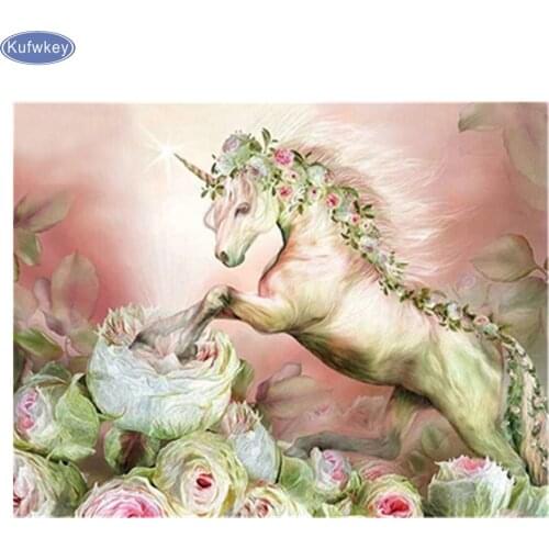 Kufwkey Diamond embroidery diy Diamond Painting Cross Stitch Beautiful rose and unicorn home decor 5D Diamond Mosaic art&Crafts