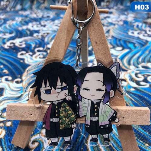 Anime Demon slayer Keychain Cartoon Figure Kimetsu no Yaiba Kamado Tanjirou Double Sided Acrylic Keyring Cosplay Gift