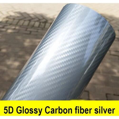 Car Styling high glossy 5D Silver carbon fiber vinyl film carbon fiber car wrap sheet Roll film tool Car sticker Decal