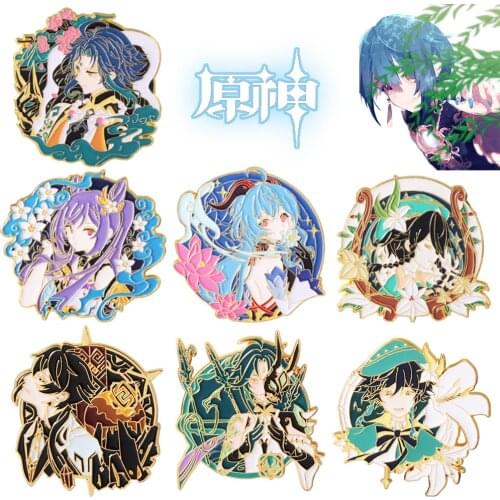 Big Size Game Genshin Impact Pins Brooch Ganyu Keqing Wendi Xiao Figure Enamel Badge Brooches Lapel Pin Jewelry