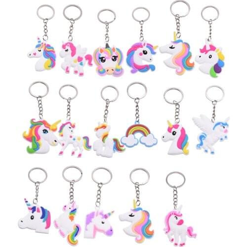 5/10pcs Trendy PVC Unicorn Key Chain Rainbow PVC Keychain for Kids Favor Gifts Decoration DIY Cute Animal Unicorn Alloy Key Ring