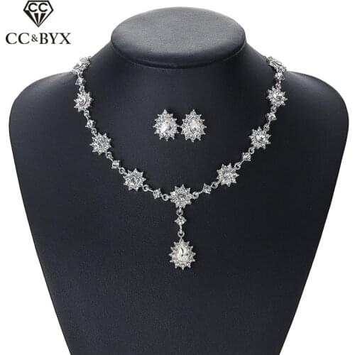 CC Earring and Necklac Luxury Water Drop Cubic Zircon Wedding Accessories For Bride Women Party Elegant Gifts Long Design D071