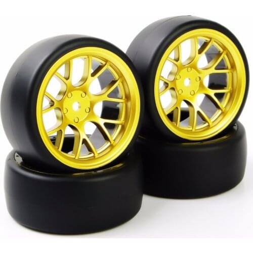 Childrens Toys Gifts 1/10 Scale Black Racing Car Tyres Yellow Rim 12mm Hex Foam Sponge Vehicle Wheels In Stock