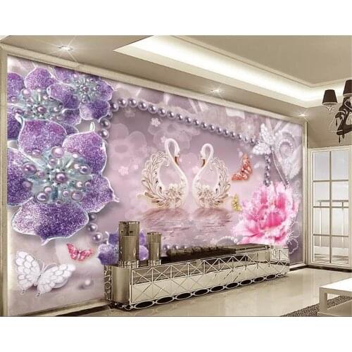 Beibehang Custom photo wallpaper mural 3D modern blue jewelry swan butterfly background TV wall papel de parede wallpaper 3d
