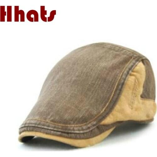 Patchwork cotton men beret hat adjustable male visor cap French style peaked cap vintage women flat hat bone