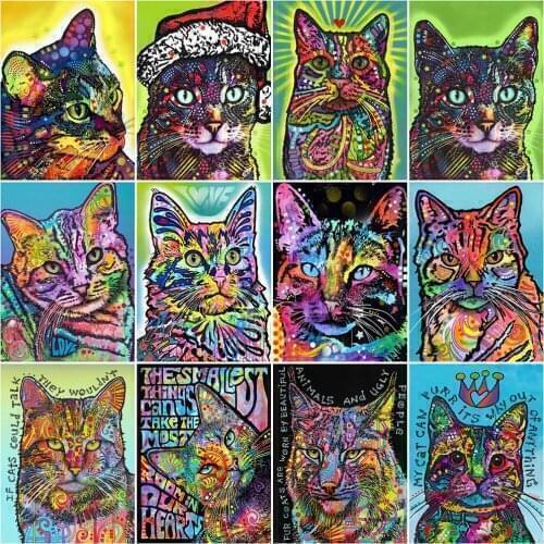 HUACAN 5D DIY Diamond Painting Cat Full Square Round Picture Of Rhinestone Diamond Mosaic Animal Cross Stitch Kit Decor For Home