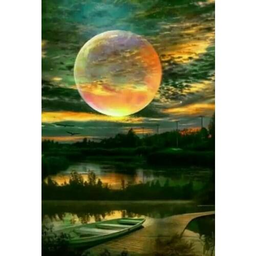 JMINE Div 5D moon tree sea ship Full Diamond Painting cross stitch kits art High Quality Scenic 3D paint by diamonds