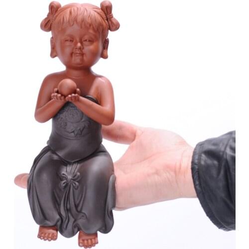 Ceramics Golden boy and jade girl Figure statue Zisha handmade sculpture Chinese Lucky Decorations Cute home decoration statue