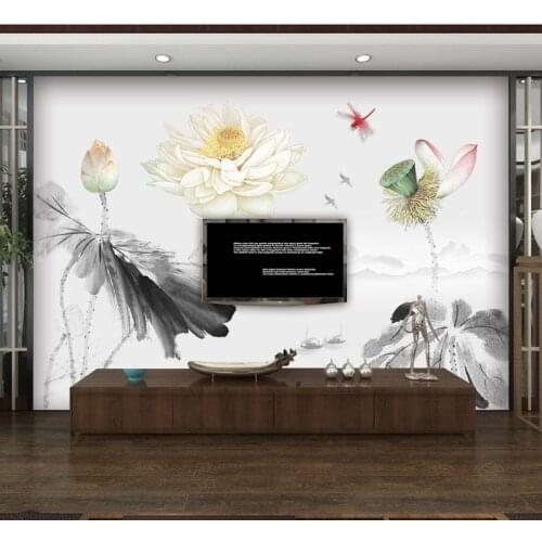 Chinese Lotus Wall Stickers Vintage Poster Boy Girl Teenager Room Decor Aesthetic Living Room Bedroom Self Adhesive Wallpaper