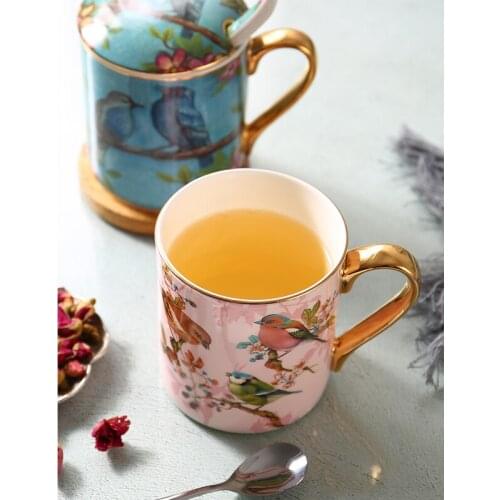 Classic gold bone china mug creative porcelain coffee cup couple drinking water cups party tea cups milk cup with spoon gift