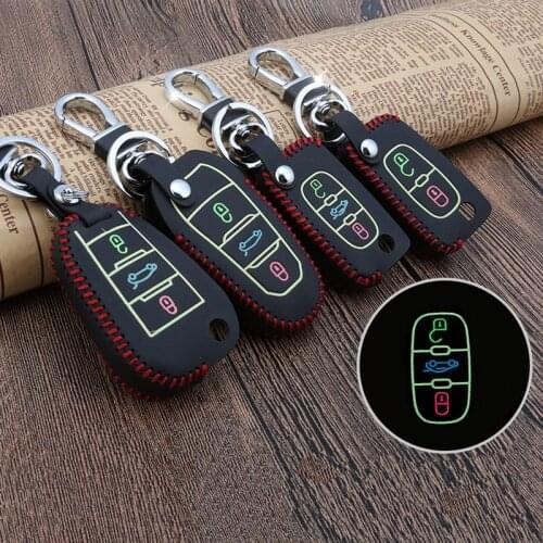 For Citroen C2 C3 C5 X7 C4 Picasso For Peugeot 2008 208 5008 508 207 407 307 308 leather Car Key Case decoration Auto Accessory