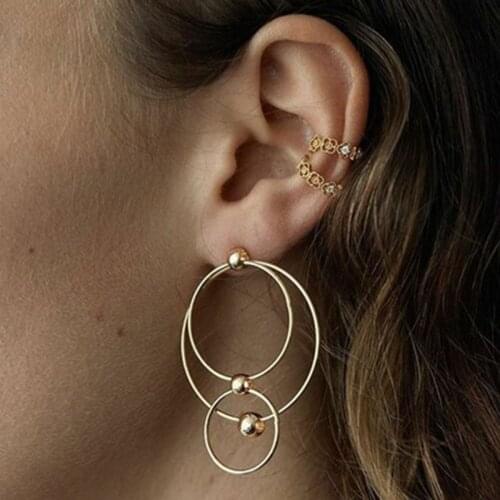 Circle Earrings Vintage Gold Round Bead Geometric Creative Ear Ring Clip Hoop 1Pair For Women Fashion Gift Wholesale Jewelry Set