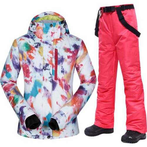 Ski Suit Women Brands Winter Waterproof Windproof Sportwear Female Winter Ski Jacket And Pants Strap Snow Set Snowboarding Suits